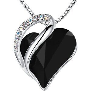 Women's Pendant Love Heart Crystal Adjustable Chain Black Silver Plated Necklace